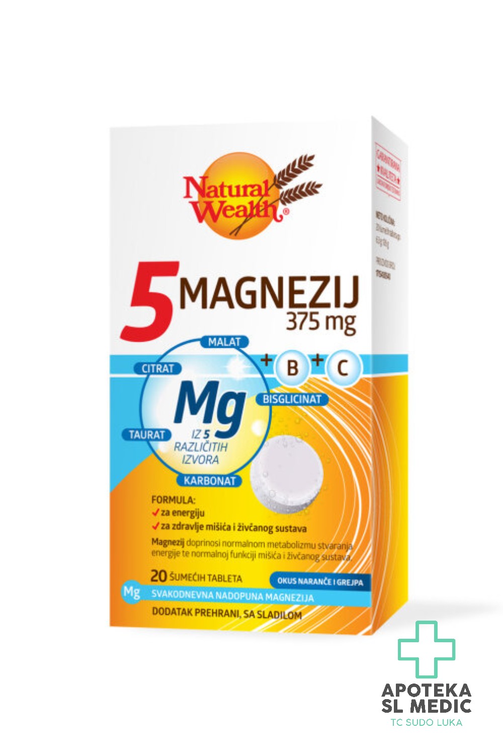 NATURAL WEALTH 5 Magnezij 375 mg + Vitamini B i C – SL MEDIC