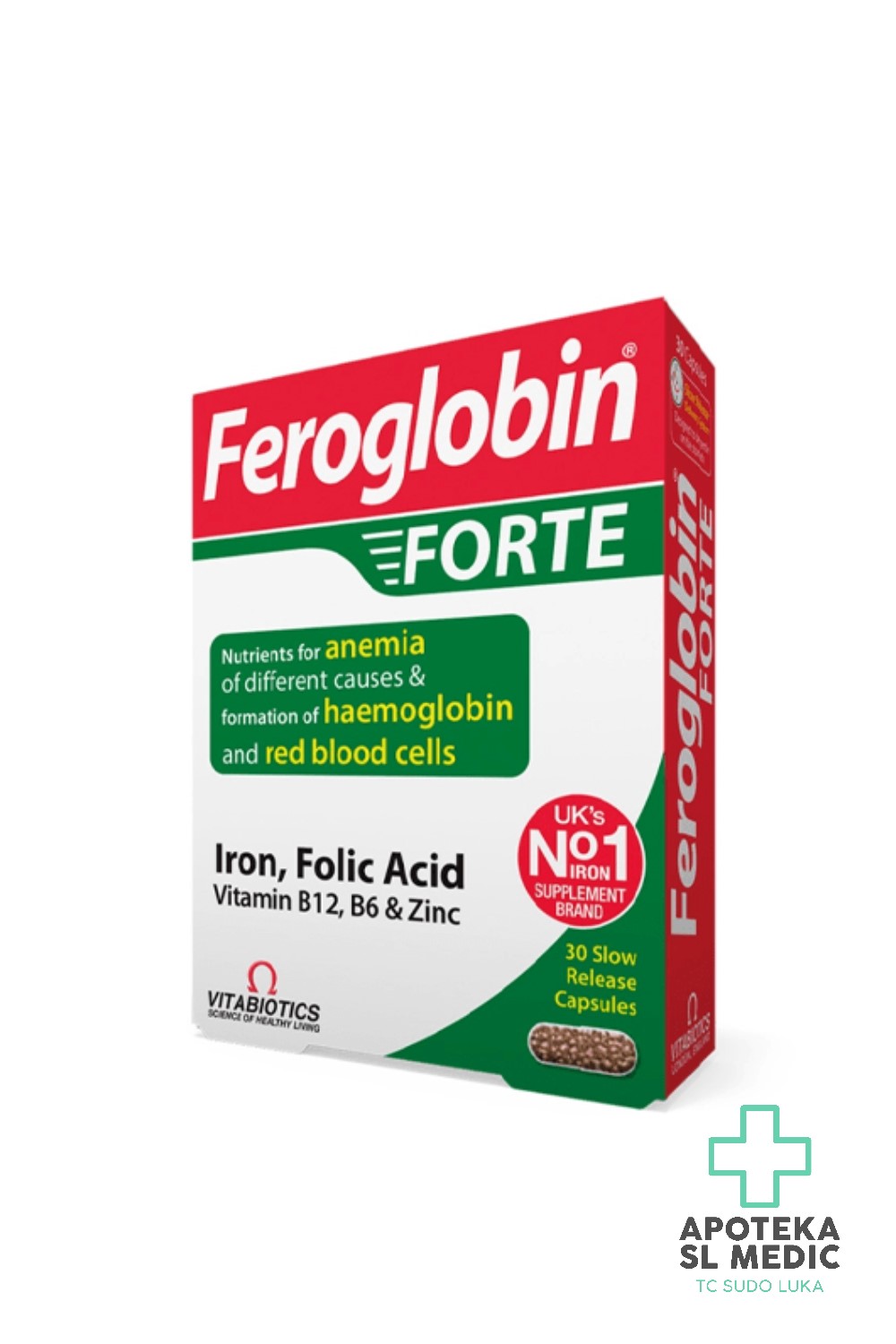 Vitabiotics Feroglobin FORTE (30 kapsula) – Željezo, folna kiselina i B vitamini protiv anemije