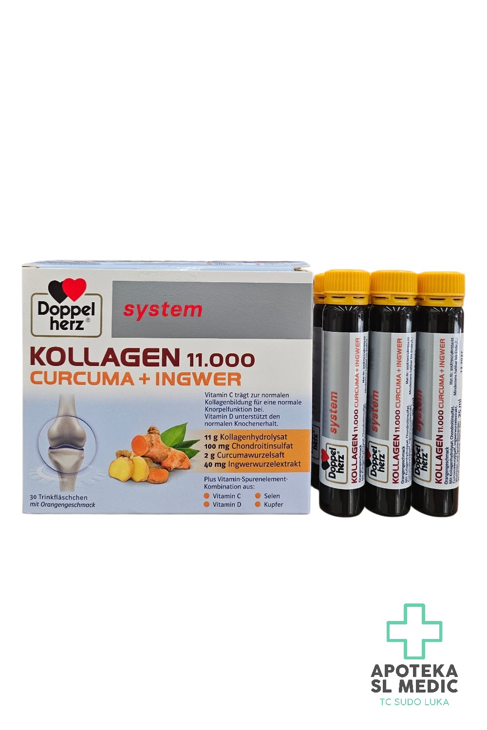 Doppelherz System Kollagen 11.000 Kurkuma + Đumbir (1 Bočica / 25 ml) – Tečni Kolagen za Zglobove i Hrskavicu
