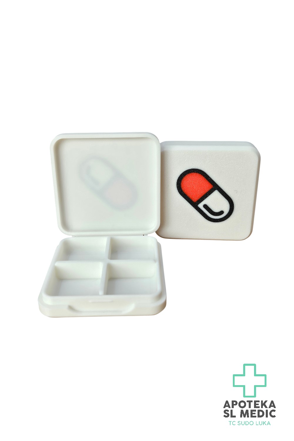 Prijenosna Kutijica za Lijekove i Tablete (6x6x1,5 cm) – Dnevni Organizator sa 4 Pregrade
