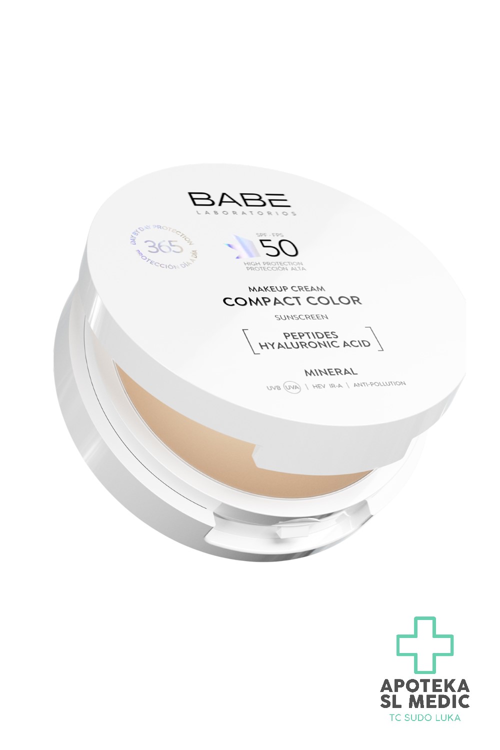 BABÉ Compact Colour SPF 50 Mineralni Krem Puder u Kamenu – Anti-Age Zaštita od Sunca sa Hijaluronskim Kiselinom i Peptidima