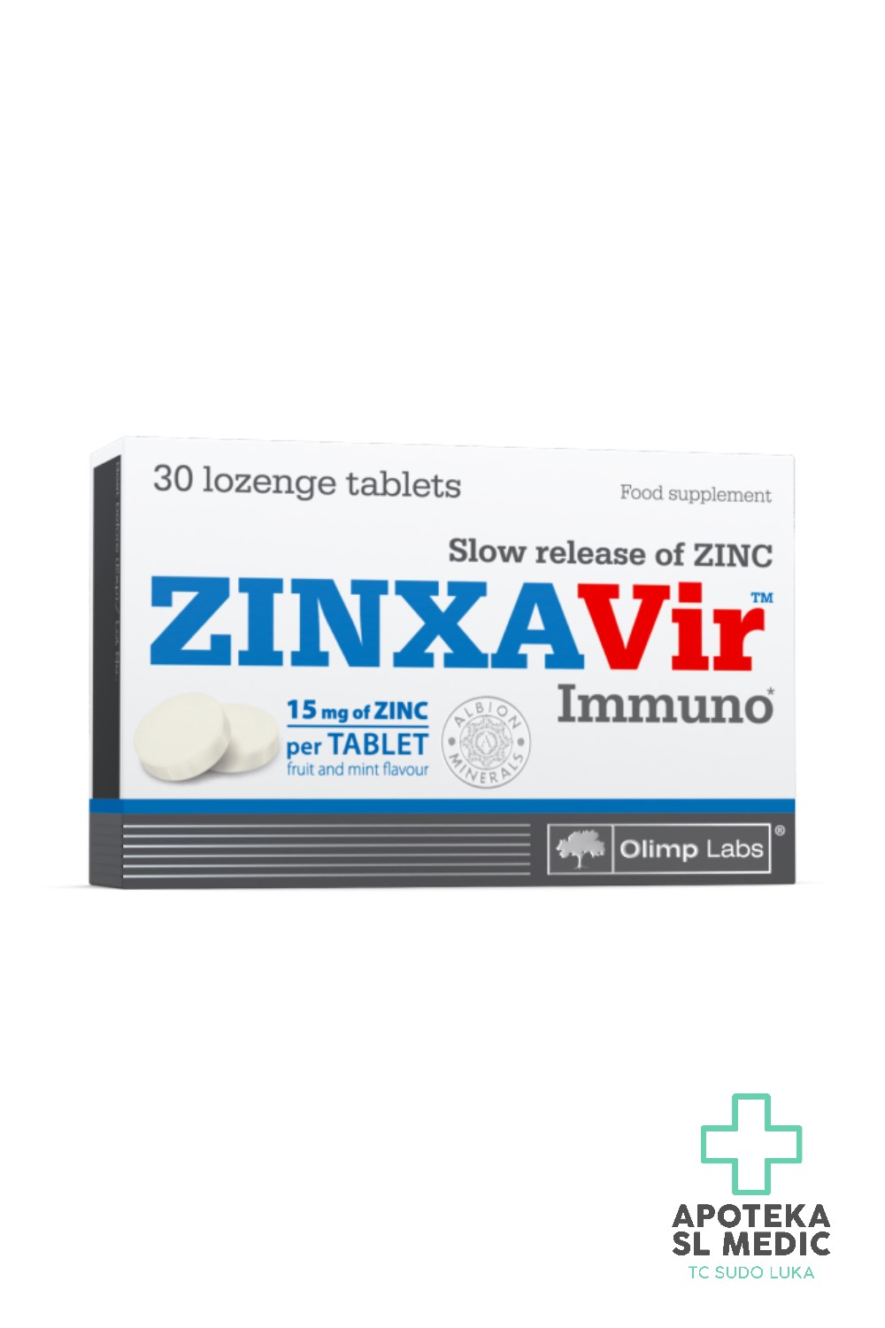 Olimp ZinxaVir Immuno Cink Lozenge (30 Tableta) – Kelirani Cink 15 mg sa Sporim Otpuštanjem za Imunitet