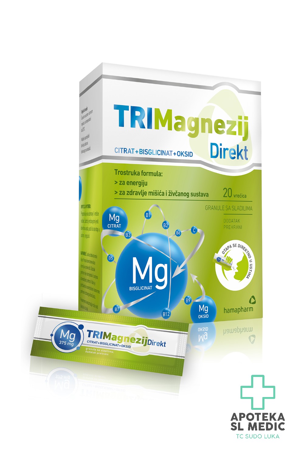 Hamapharm TRIMagnezij Direkt 375 mg | 3 Izvora Magnezija u Vrećicama